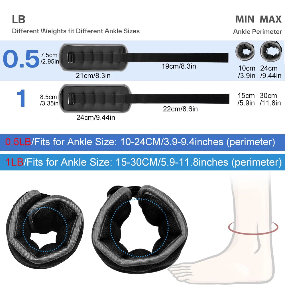 1Pair Adjustable Ankle Weights (0.5kg/1kg) - Neoprene Leg & Arm Straps for Fitness, Aerobics, Physical Therapy - Women, Men,Kids