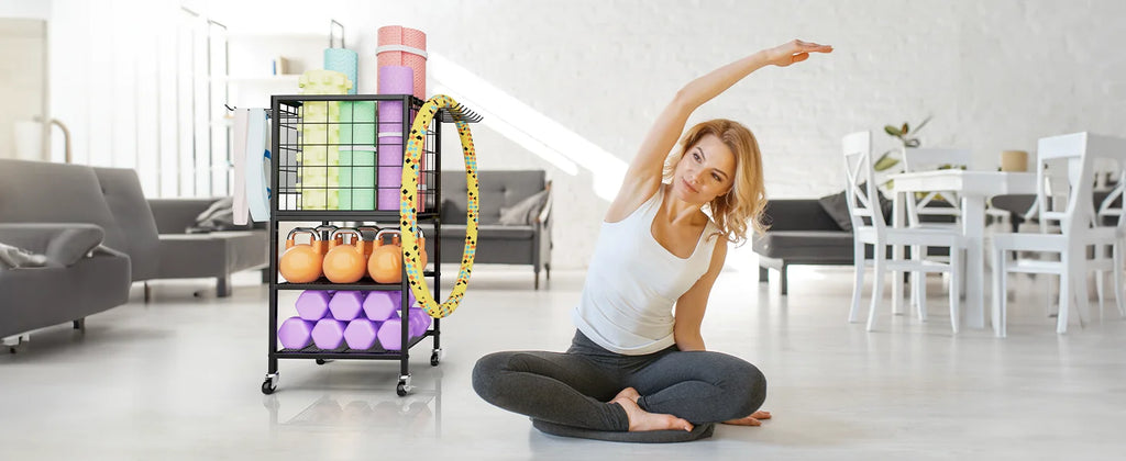 Home Gym Weight Rack with Storage Hooks - Organizer for Dumbbells, Resistance Bands & Yoga Mat
