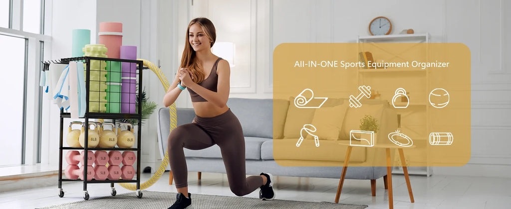 Home Gym Weight Rack with Storage Hooks - Organizer for Dumbbells, Resistance Bands & Yoga Mat