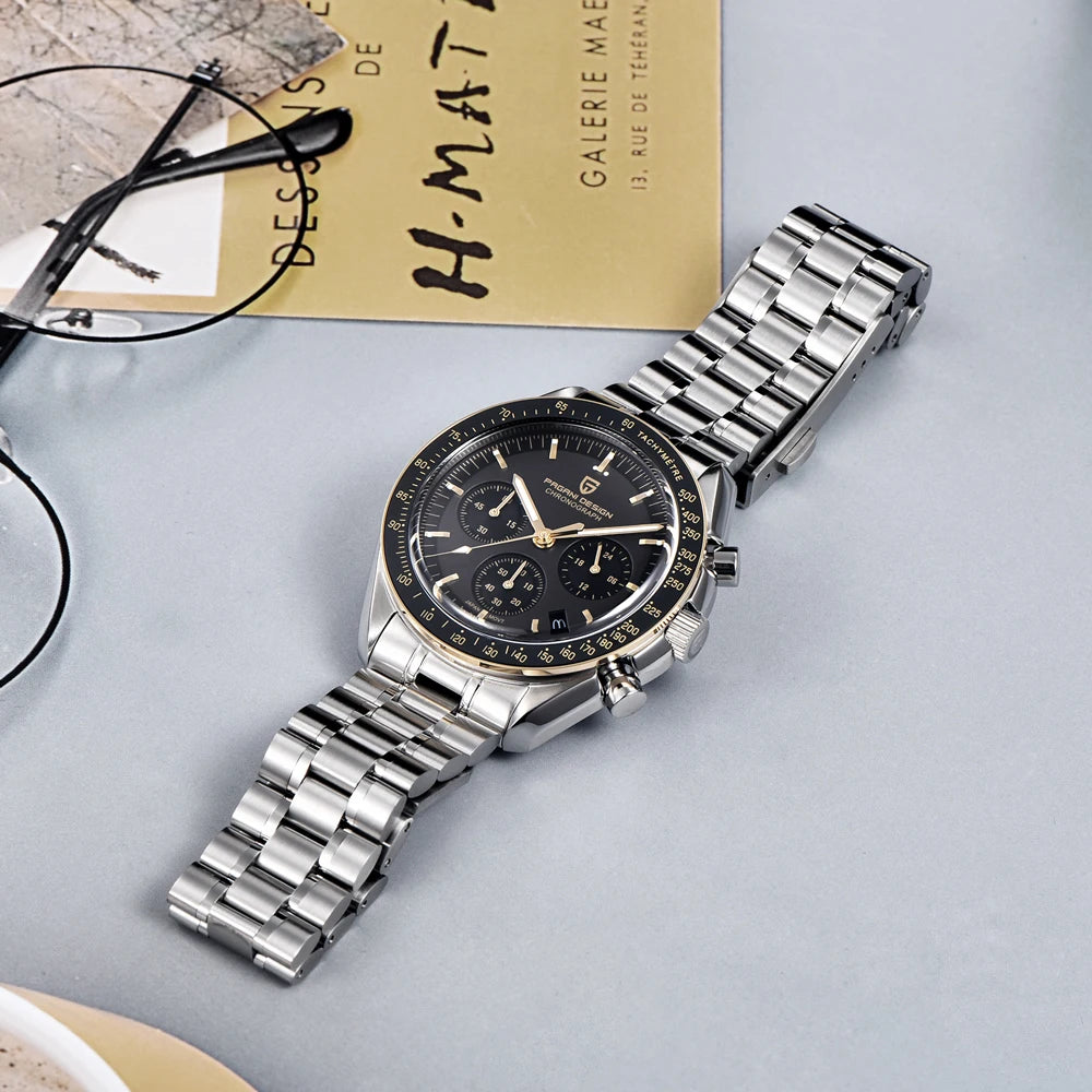 PAGANI DESIGN 2025 New Moon Watch Retro Luxury Quartz Watches For Men Stainless steel Luminous waterproof Sport Chronograph Man