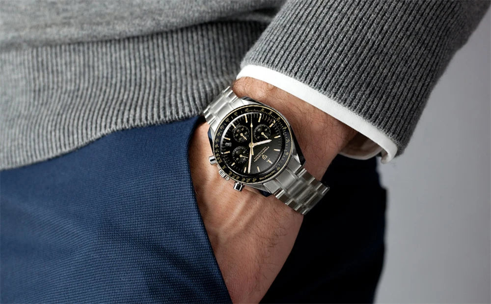 PAGANI DESIGN 2025 New Moon Watch Retro Luxury Quartz Watches For Men Stainless steel Luminous waterproof Sport Chronograph Man