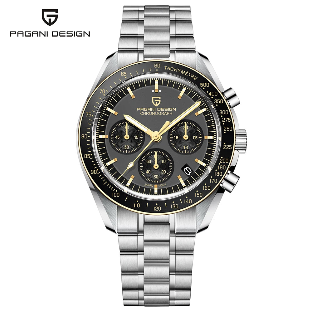 PAGANI DESIGN 2025 New Moon Watch Retro Luxury Quartz Watches For Men Stainless steel Luminous waterproof Sport Chronograph Man