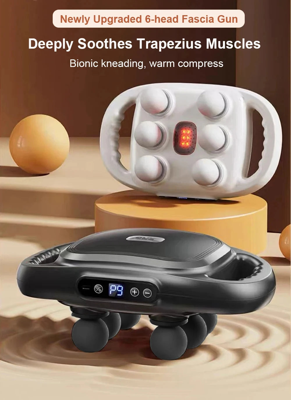 Professional Fascia Massage Gun – 6 Attachments for Muscle Relief in Back Shoulders Waist & Full Body Fascia Massage
