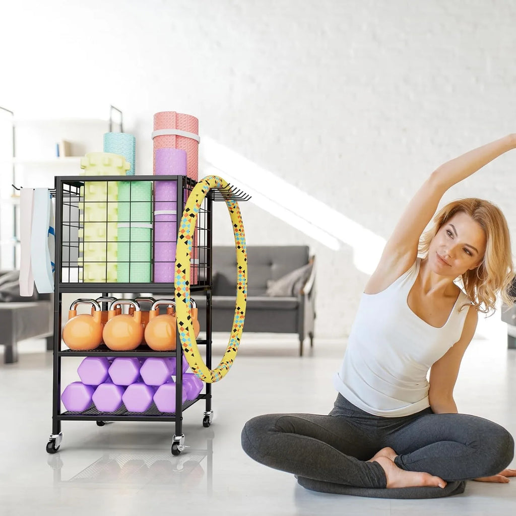Home Gym Weight Rack with Storage Hooks - Organizer for Dumbbells, Resistance Bands & Yoga Mat