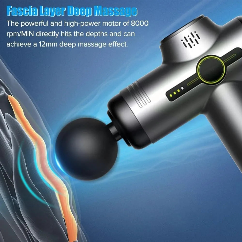 Rechargeable Massage Gun with 99 Adjustable Speeds, 8 Interchangeable Massage Heads, Handheld Massager for Muscle Pain Relief