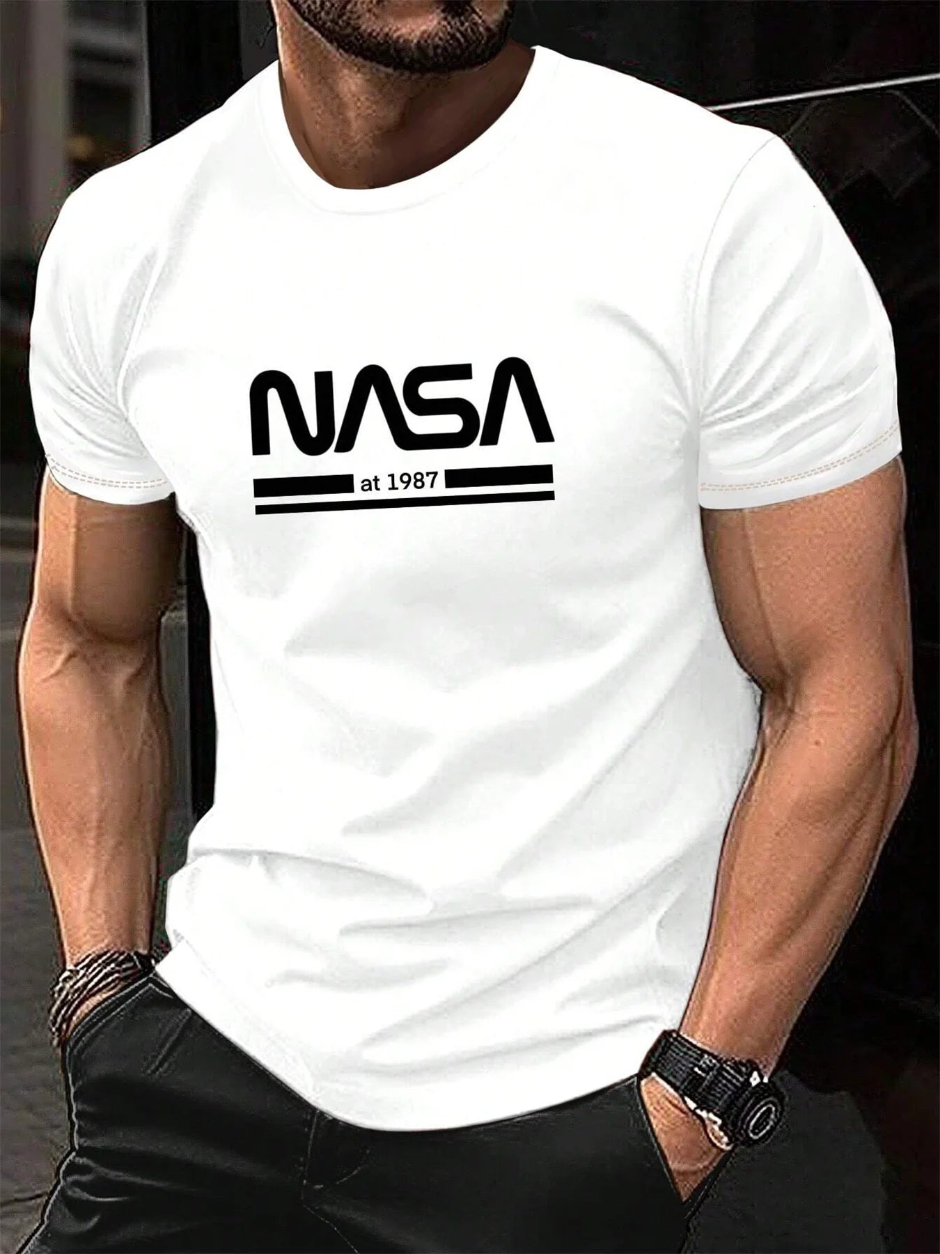 Men's summer 100% cotton fashionable casual loose fit plus size letter pattern printed sports round neck short sleeved T-shirt