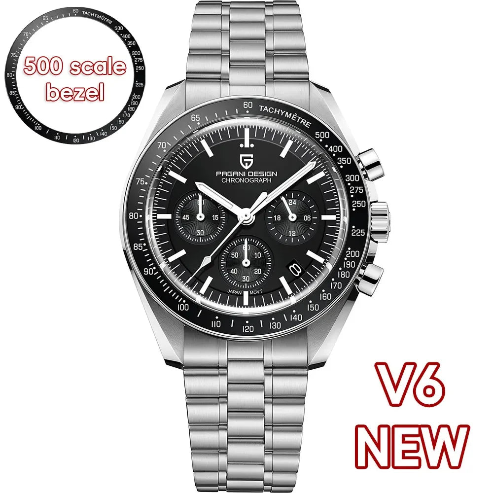 PAGANI DESIGN 2025 New Moon Watch Retro Luxury Quartz Watches For Men Stainless steel Luminous waterproof Sport Chronograph Man