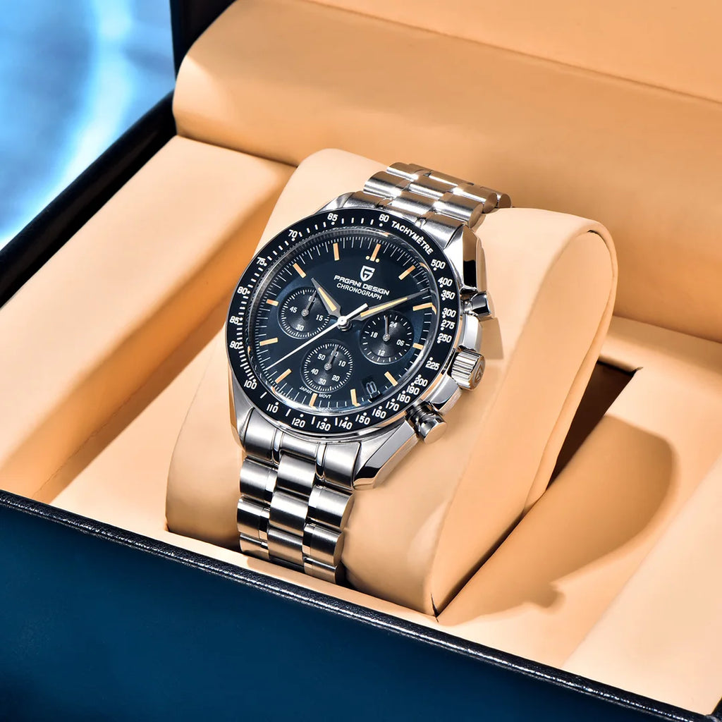 PAGANI DESIGN 2025 New Moon Watch Retro Luxury Quartz Watches For Men Stainless steel Luminous waterproof Sport Chronograph Man