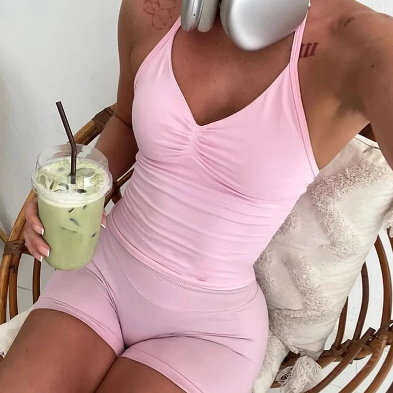 Longline Strappy Gym Top Women Clothes Sports Shirts Yoga Vest Built in Bra With Cups Halter Fitness Backless Workout Tank Top