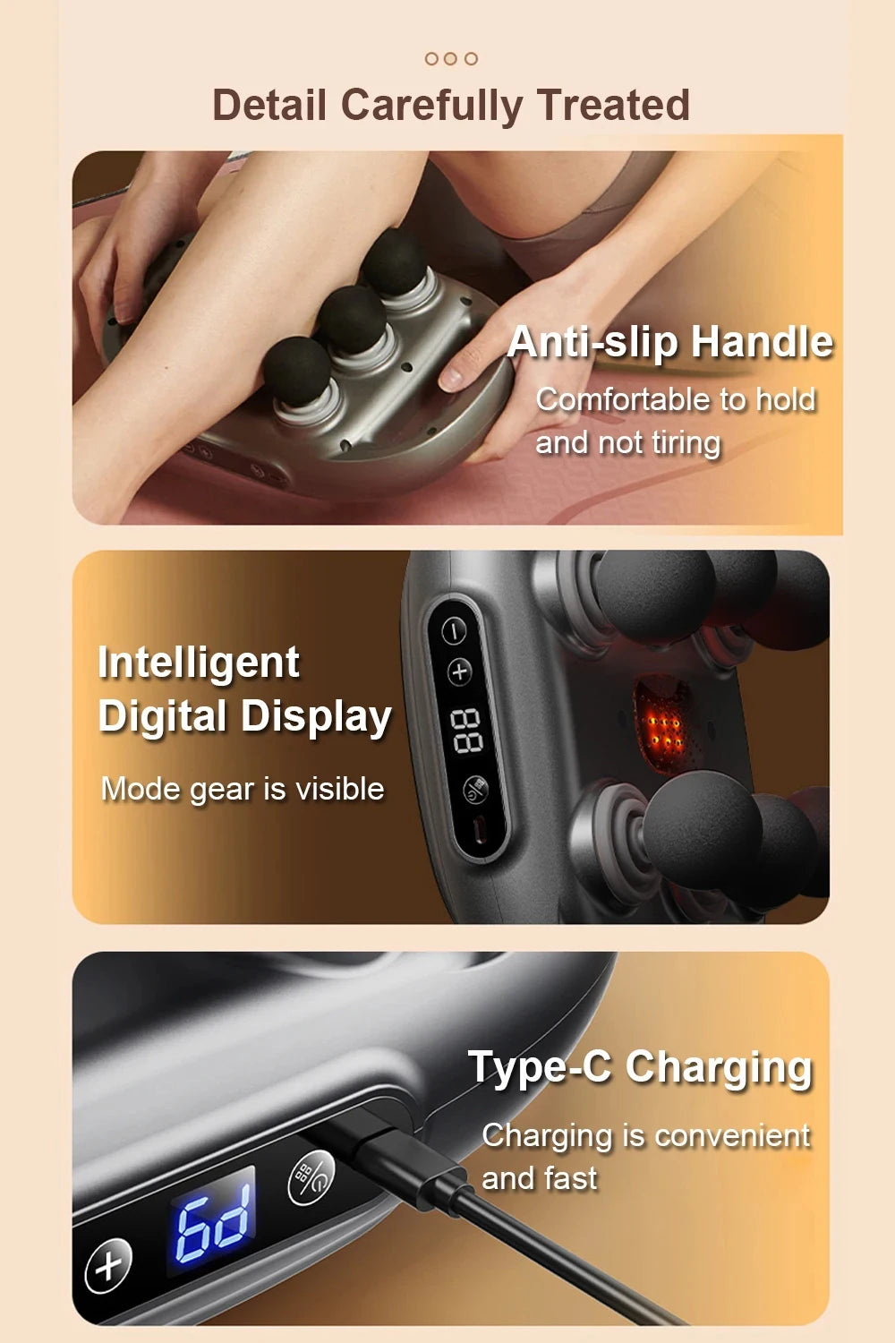 Professional Fascia Massage Gun – 6 Attachments for Muscle Relief in Back Shoulders Waist & Full Body Fascia Massage