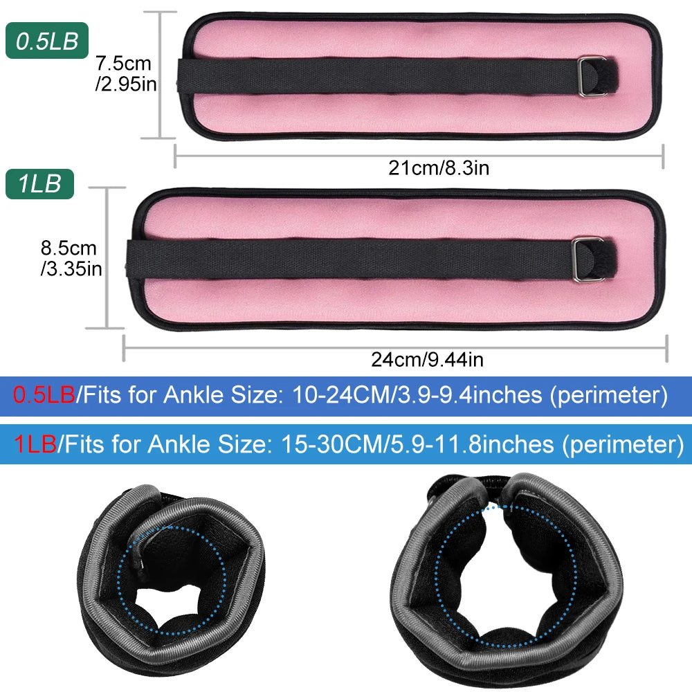 1Pair Adjustable Ankle Weights (0.5kg/1kg) - Neoprene Leg & Arm Straps for Fitness, Aerobics, Physical Therapy - Women, Men,Kids