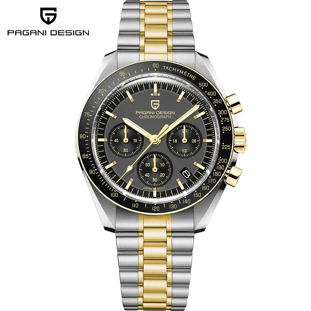 PAGANI DESIGN 2025 New Moon Watch Retro Luxury Quartz Watches For Men Stainless steel Luminous waterproof Sport Chronograph Man