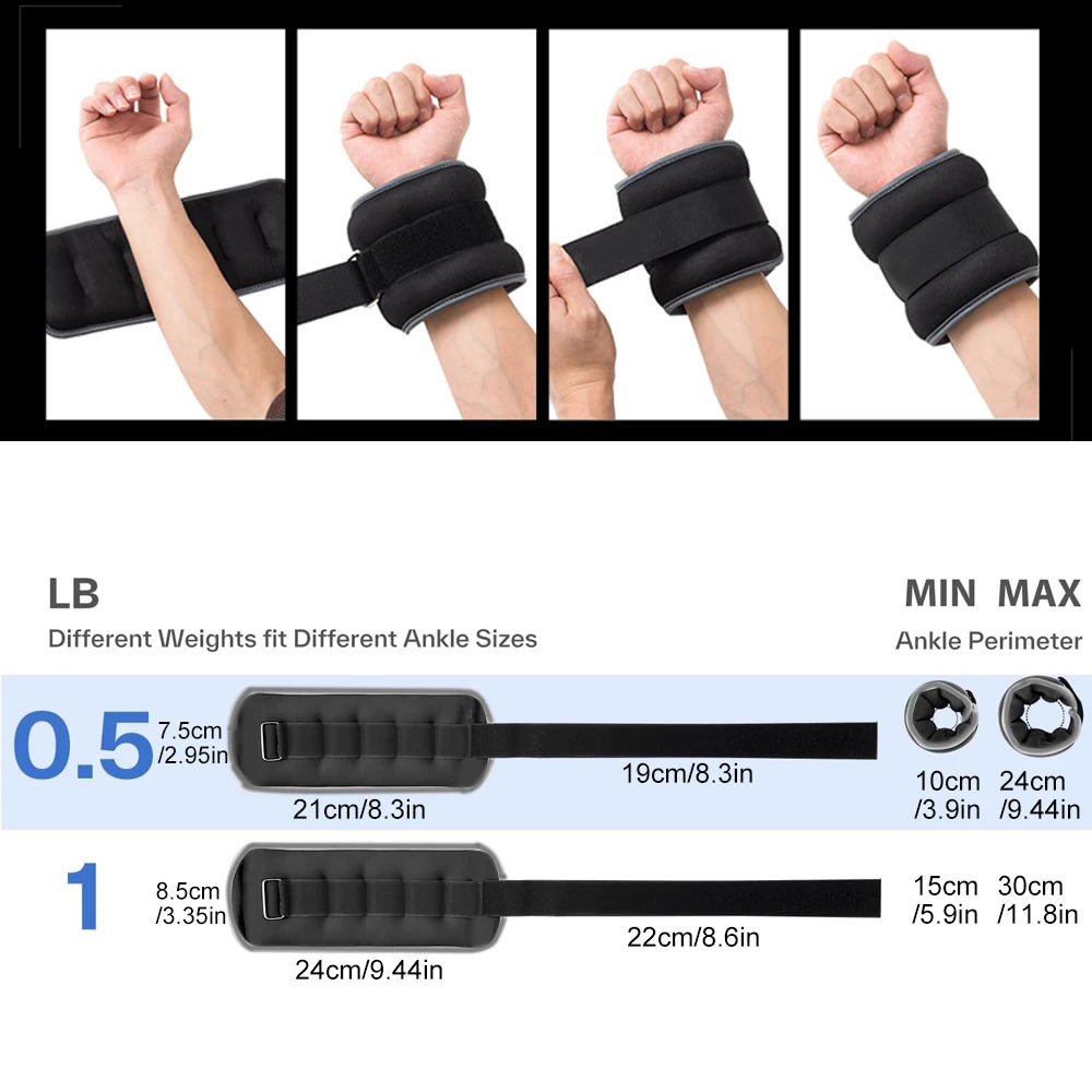 1Pair Adjustable Ankle Weights (0.5kg/1kg) - Neoprene Leg & Arm Straps for Fitness, Aerobics, Physical Therapy - Women, Men,Kids