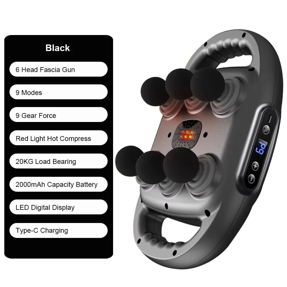 Professional Fascia Massage Gun – 6 Attachments for Muscle Relief in Back Shoulders Waist & Full Body Fascia Massage