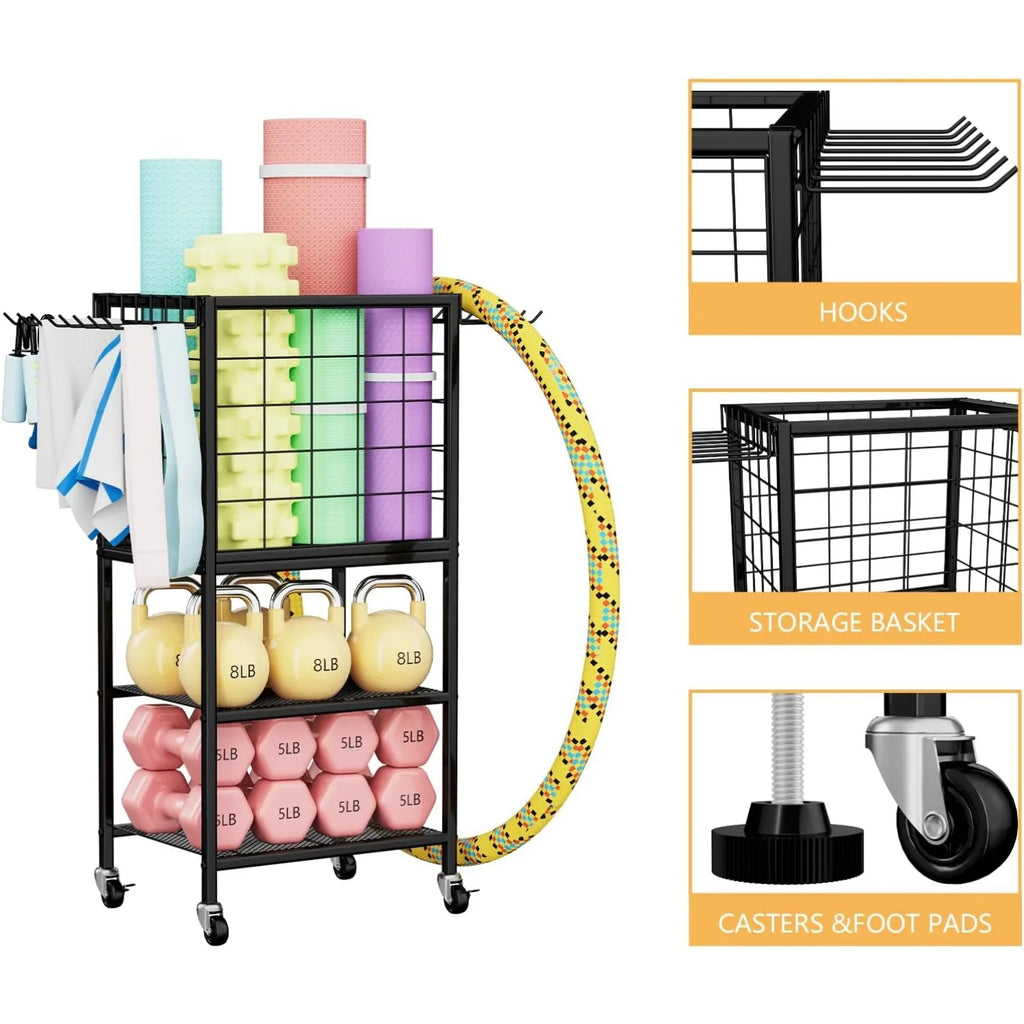 Home Gym Weight Rack with Storage Hooks - Organizer for Dumbbells, Resistance Bands & Yoga Mat