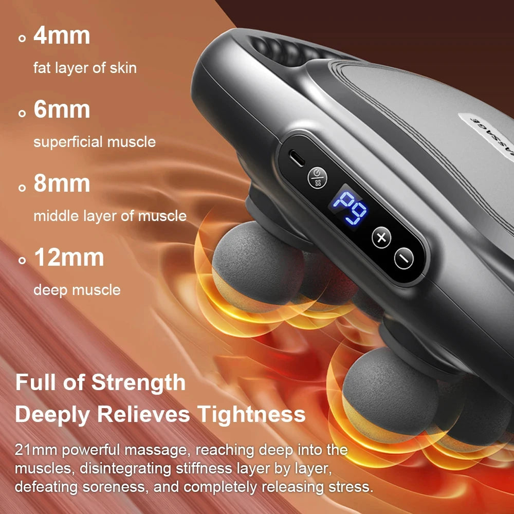 Professional Fascia Massage Gun – 6 Attachments for Muscle Relief in Back Shoulders Waist & Full Body Fascia Massage