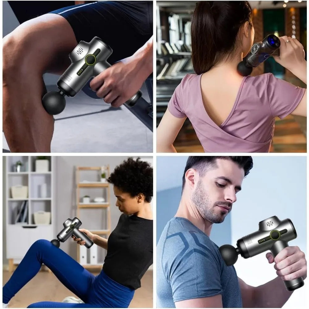 Rechargeable Massage Gun with 99 Adjustable Speeds, 8 Interchangeable Massage Heads, Handheld Massager for Muscle Pain Relief