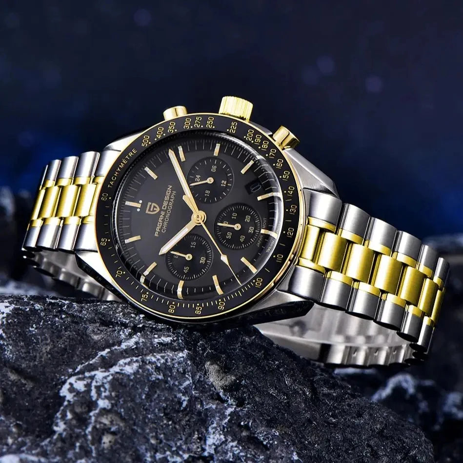 PAGANI DESIGN 2025 New Moon Watch Retro Luxury Quartz Watches For Men Stainless steel Luminous waterproof Sport Chronograph Man